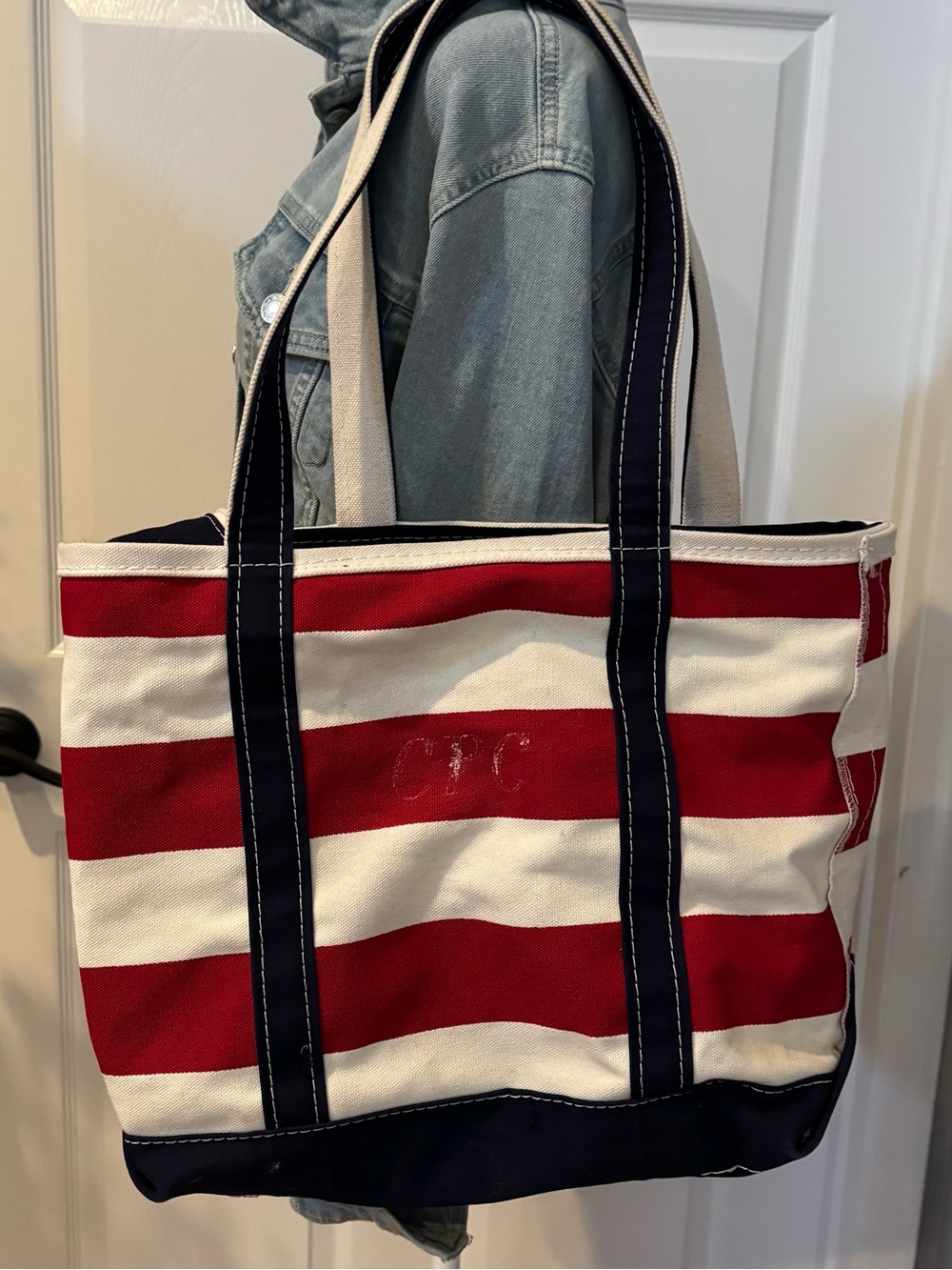 L.L. Bean Vintage Boat and Tote in Red , White and Navy, made in USA